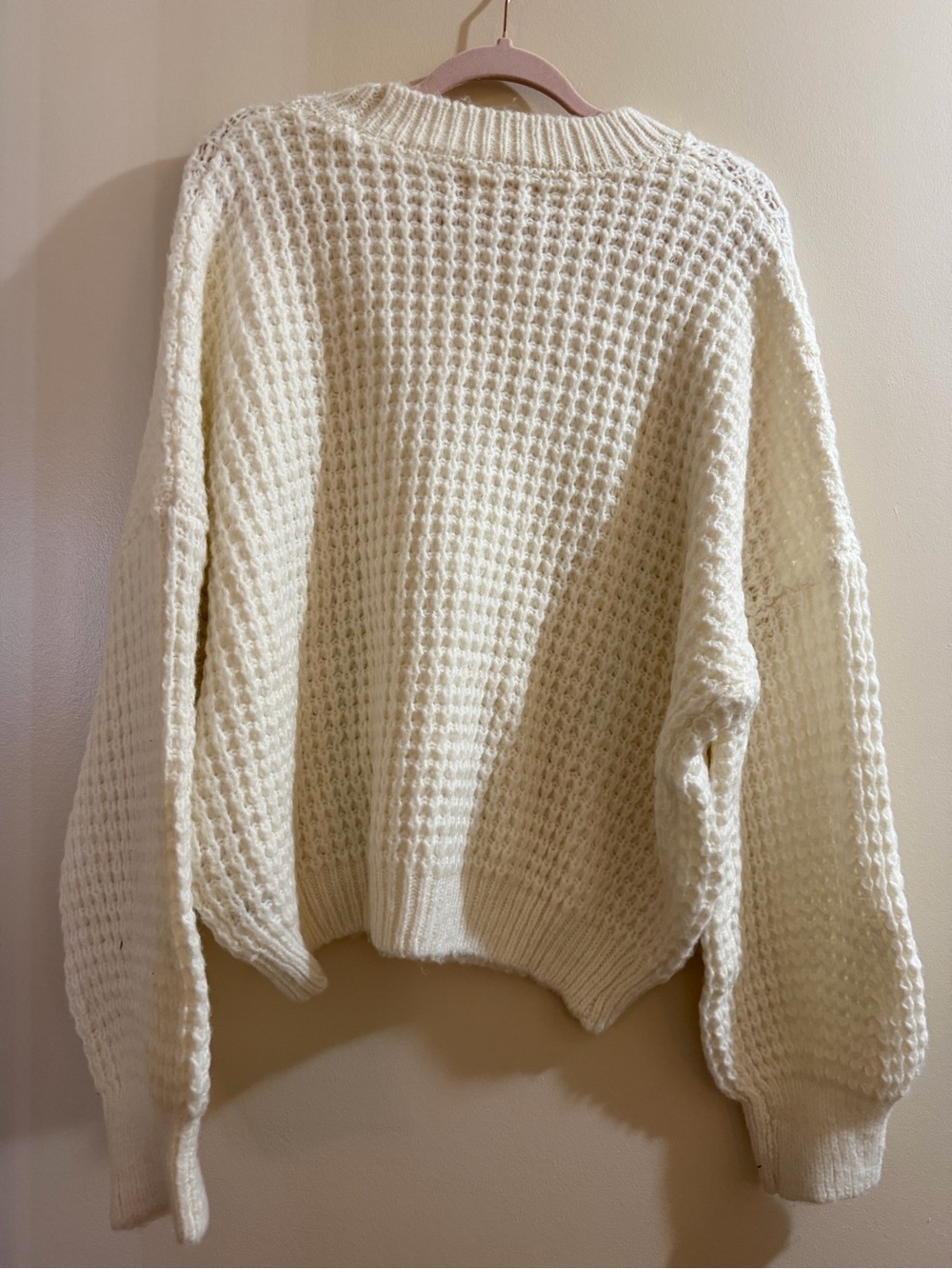 NWOT Sonoma Ivory Waffle-Knit Crewneck Sweater - Picture 6 of 7